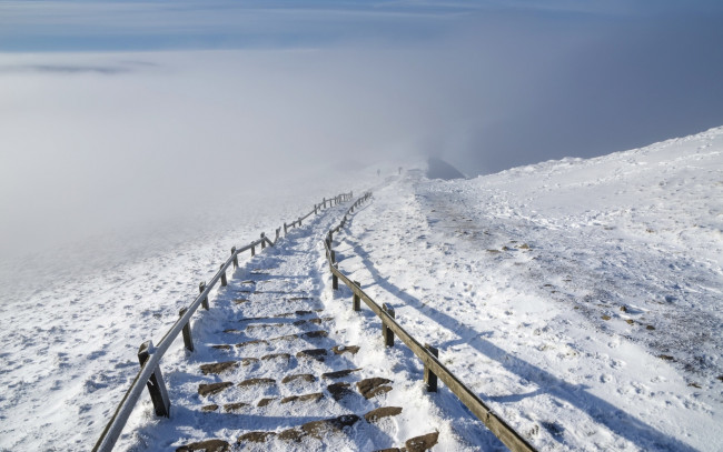 Обои картинки фото природа, зима, пейзаж, лестница, снег