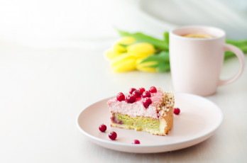 Картинка еда торты цветы ягоды лимон чай тюльпаны торт