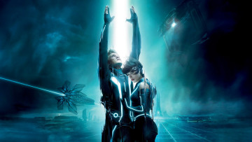 обоя кино фильмы, tron legacy, пара, костюмы, луч