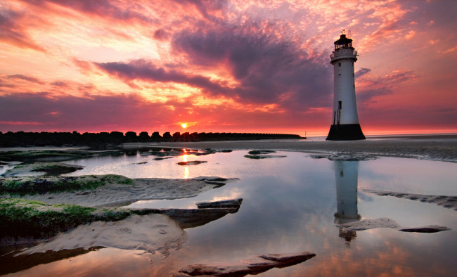 Обои картинки фото природа, маяки, берег, маяк, закат