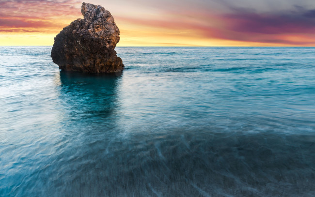Обои картинки фото ionian, sea, greece, природа, моря, океаны, ионическое, море, греция, скала, закат