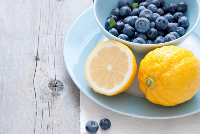 Обои картинки фото еда, фрукты, ягоды, лимон, черника