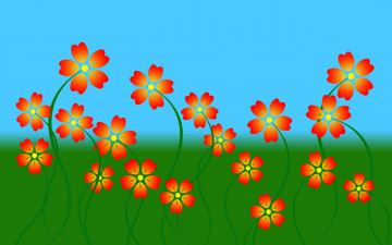 Картинка рисованные цветы лепестки небо трава