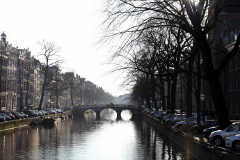 обоя города, амстердам , нидерланды, мост, канал