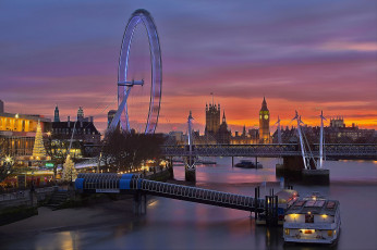 обоя westminster,  london,  england, города, лондон , великобритания, огни, колесо, парк, мост, река