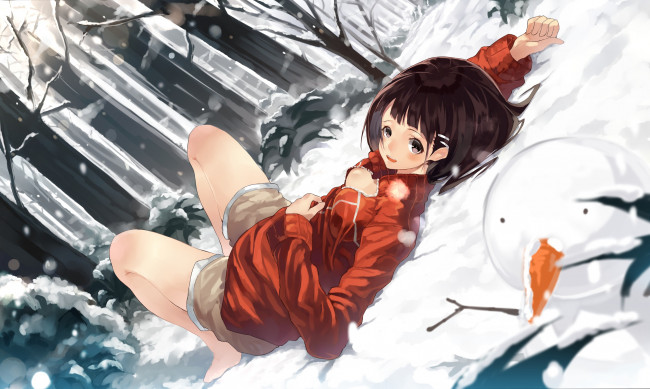 Обои картинки фото аниме, sword art online, девушка, зима, арт, kame, sword, art, online, kirigaya, suguha