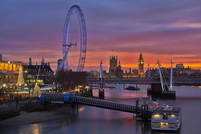 Обои картинки фото westminster,  london,  england, города, лондон , великобритания, огни, колесо, парк, мост, река