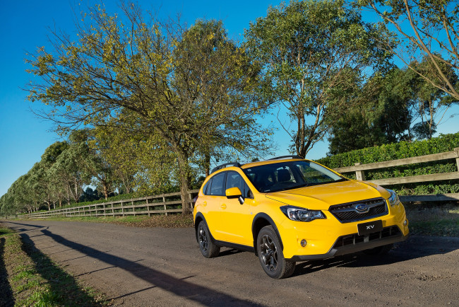 Обои картинки фото автомобили, subaru, желтая, 2015г, sunshine, yellow, xv