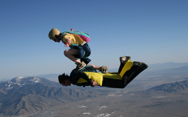 Обои картинки фото спорт, экстрим, парение, прыжок, небо, парашютисты