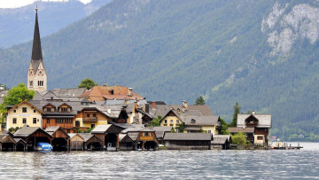 Картинка города гальштат+ австрия озеро горы