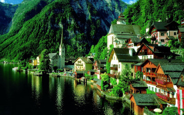 Картинка города гальштат+ австрия озеро горы