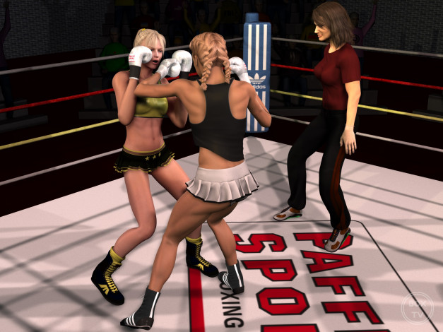 Обои картинки фото 3д графика, спорт , sport, взгляд, девушки, бокс, ринг, фон