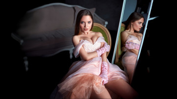 Картинка девушки -unsort+ невесты платье зеркало темный фон