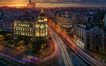 Картинка города мадрид+ испания панорама огни вечер