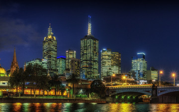 обоя города, мельбурн , австралия, огни, вечер, мост