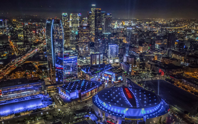 Обои картинки фото города, лос-анджелес , сша, панорама, огни, вечер