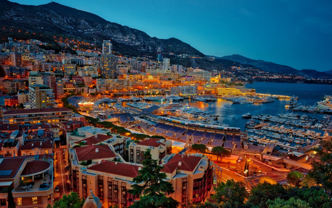 Обои картинки фото города, монте-карло , монако, огни, ночь, панорама