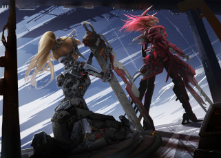 Картинка аниме weapon blood technology оружие две девушки