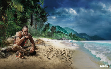 Картинка far cry видео игры пальмы побережье песок ирокез голова море пляж