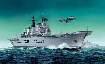Картинка корабли рисованные океан корабль военный самолет