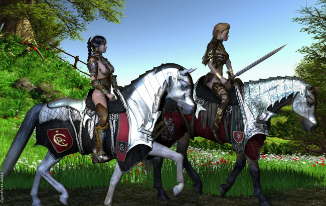 Обои картинки фото 3д, графика, elves, эльфы, девушка, эльфийка, лошади