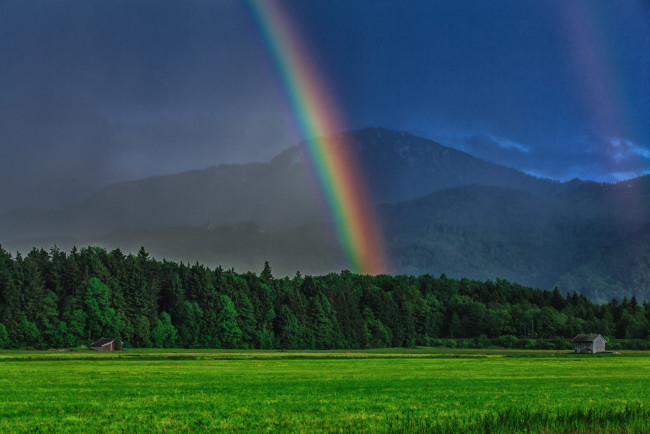 Обои картинки фото природа, радуга, цвет, небо, горы, лес, луг, германия, бавария, germany, bavaria