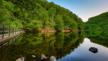 Картинка природа реки озера лес озеро мостик лето