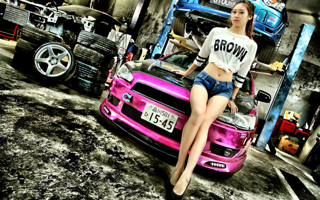 Обои картинки фото автомобили, авто с девушками, автомобиль, азиатка, девушка