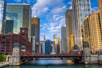 Картинка chicago+river+corridor города Чикаго+ сша здания мост река