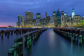 Картинка nyc+skyline города нью-йорк+ сша сваи залив огни небоскребы ночь