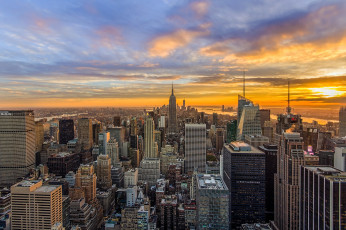 обоя nyc sunset, города, нью-йорк , сша, город, заря, панорама