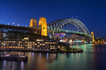 Картинка sydney+harbour+bridge города сидней+ австралия огни мост бухта ночь