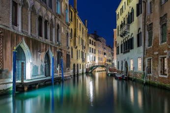 Картинка venice+at+night города венеция+ италия здания канал