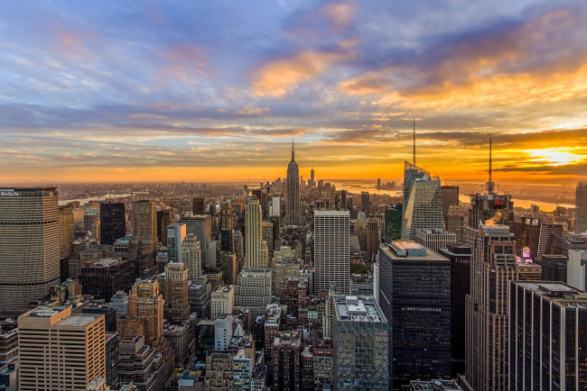 Обои картинки фото nyc sunset, города, нью-йорк , сша, город, заря, панорама