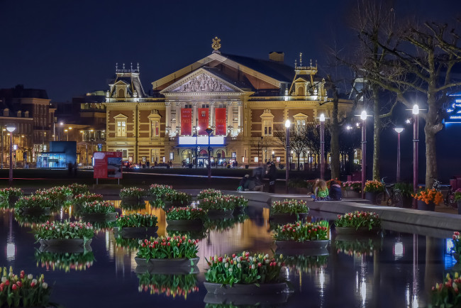 Обои картинки фото amsterdam, города, амстердам , нидерланды, свет, ночь, вода