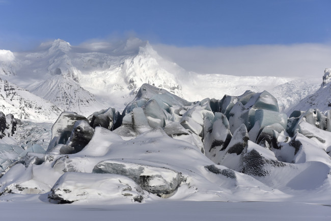 Обои картинки фото природа, горы, снег, зима, исландия, пейзаж, небо
