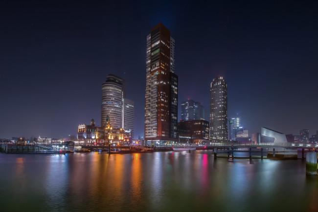 Обои картинки фото rotterdam, города, - огни ночного города, высотки