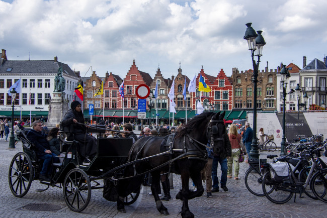 Обои картинки фото города, брюгге , бельгия, памятник, туристы, повозки