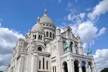 Картинка базилика сакре кер париж города франция купола каменный статуи белый