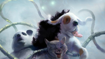 Картинка фэнтези существа робот панда собака кот