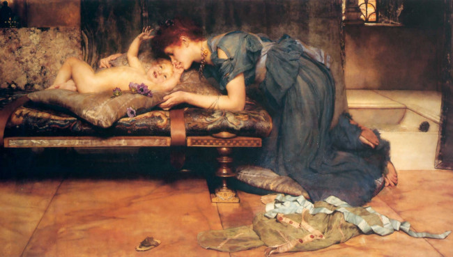 Обои картинки фото lawrence, alma, tadema, an, earthly, paradise, рисованные, мать, дитя