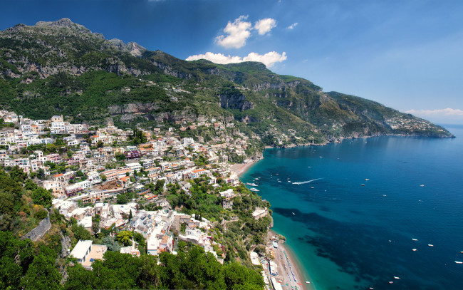 Обои картинки фото amalfi, italy, города, амальфийское, лигурийское, побережье, италия, positano, море, горы, пейзаж, панорама, амальфи