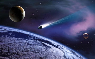 Картинка meteor hit the planet космос арт метеорит планеты