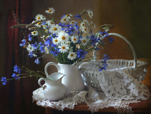 Картинка цветы луговые+ полевые +цветы ромашки корзина васильки букет
