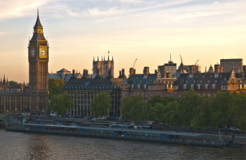 обоя города, лондон , великобритания, вечер, река, парламент