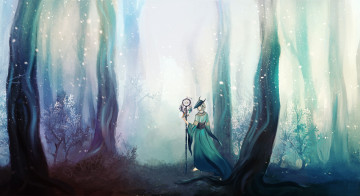 обоя фэнтези, маги,  волшебники, снов, ловец, волшебница, девушка, лес, деревья
