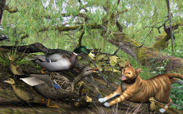 Картинка 3д+графика животные+ animals собака утки