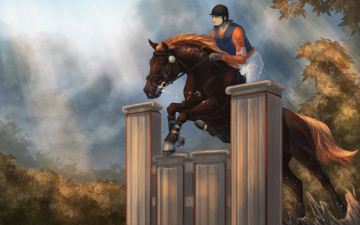 Картинка рисованные животные +лошади наездник лошадь