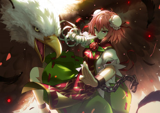Картинка аниме touhou арт bobomaster ibara kasen девушка белоголовый орлан цепь взгляд роза птица
