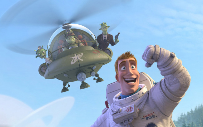 Обои картинки фото мультфильмы, planet 51, вертолет, персонаж